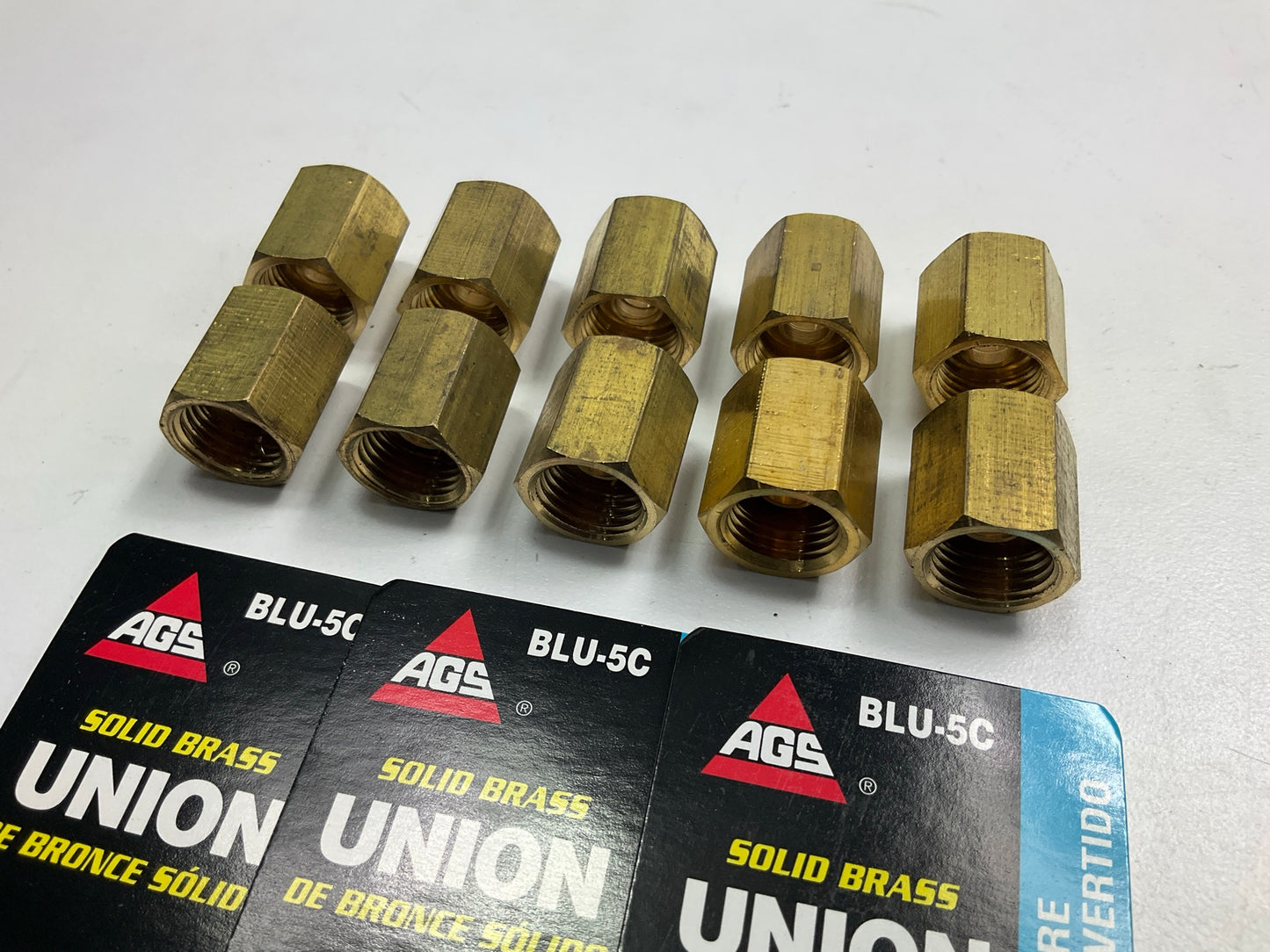 (10) AGS BLU-5C Brass Brake Line Union, 5/16'' (1/2''-20 Inverted)