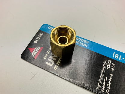 AGS BLU-6C Brass Brake Line Union, 3/8'' (5/8''-18 Inverted)