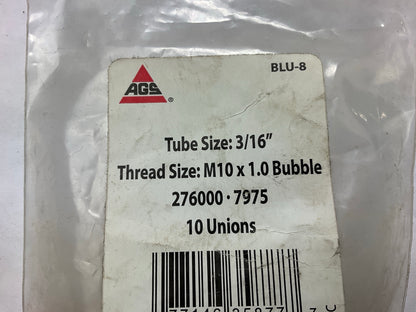 (9) AGS BLU-8 Steel Brake Line Union, 3/16'' (M10x1.0 Bubble)