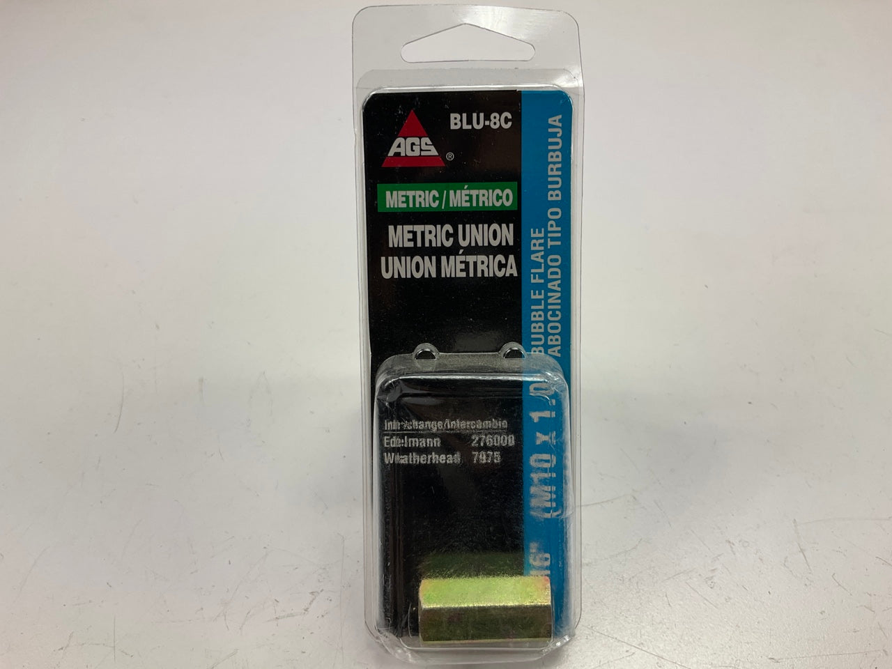 AGS BLU-8C Steel Brake Line Union, 3/16'' (M10x1.0 Bubble)