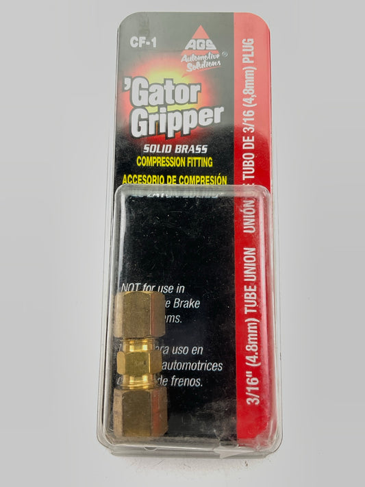 AGS CF-1 Brake Line Brass Compression Union, 3/16''