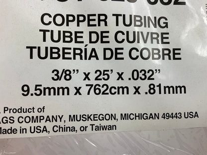 AGS CT-625-032 Copper Coil Tubing 3/8'' OD X 25' Long X .032'' Thick