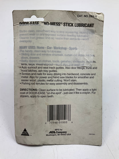 AGS DEK-3H Door-Ease Stick Lubricant, 1.6 Oz, Stops Squeaks & Sticking Doors