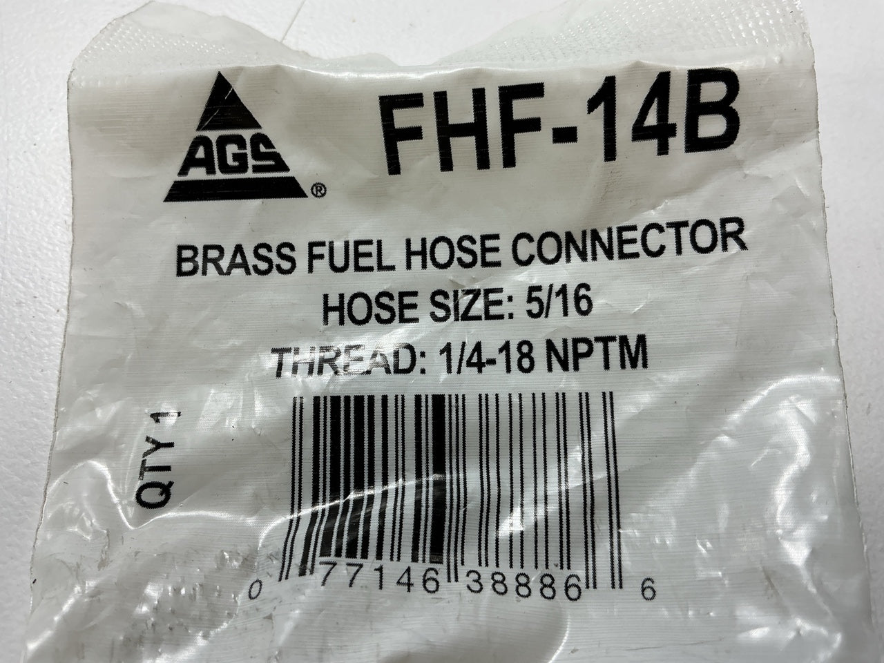 AGS FHF-14B 5/16'' Barbed Hose To 1/4'' NPT Male (1/4-18 NPTM) Brass Fitting