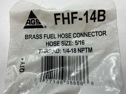AGS FHF-14B 5/16'' Barbed Hose To 1/4'' NPT Male (1/4-18 NPTM) Brass Fitting