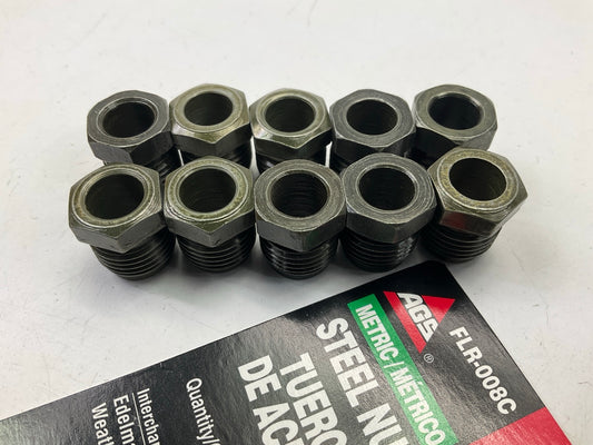 (10) AGS FLR008C Metric Brake Line Steel Tube Nuts, 3/8'' Size, (M16x1.5)