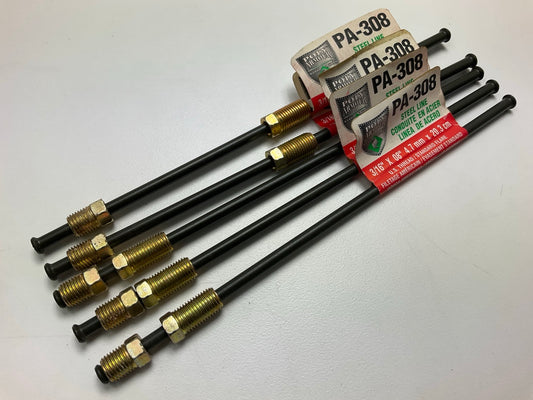 (5) AGS PA308 Poly-Armour PVF Steel Brake Lines, 3/16''x8'', 3/8-24 Thread Fitting