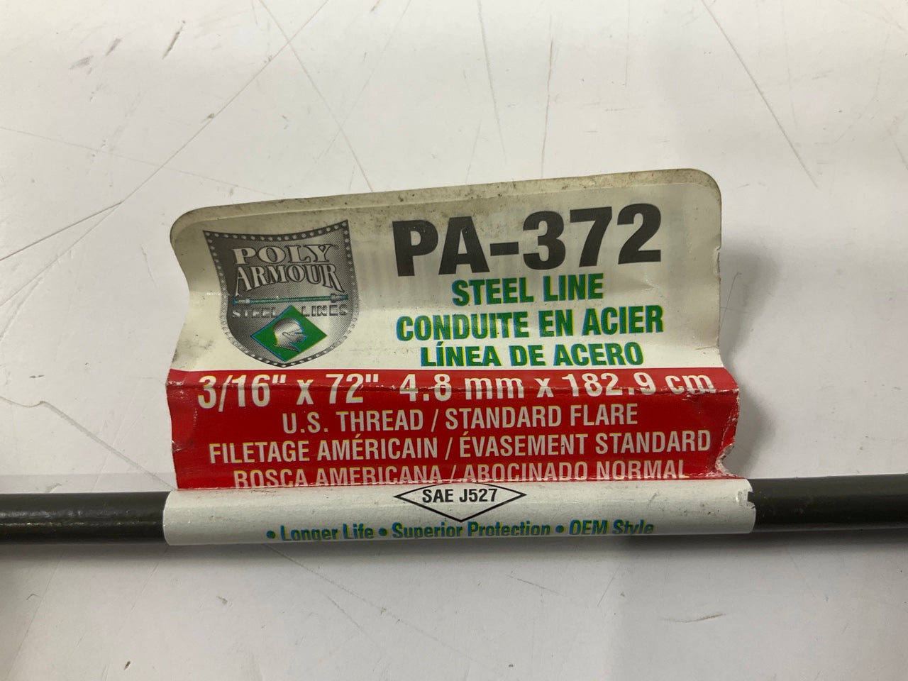 AGS PA-372 PVF Coated Steel Brake Line, 72'' Long, 3/16'' Diameter, 3/8-24 Threads