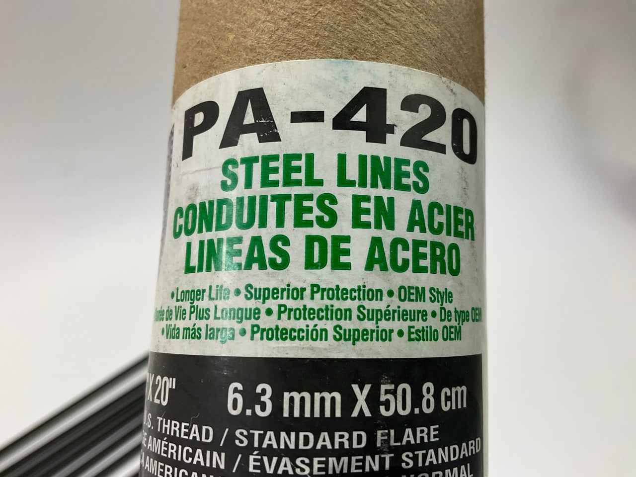 (10) AGS PA-420 PVF Coated Steel Brake Line: 20'' Long, 1/4'' Diameter, Universal