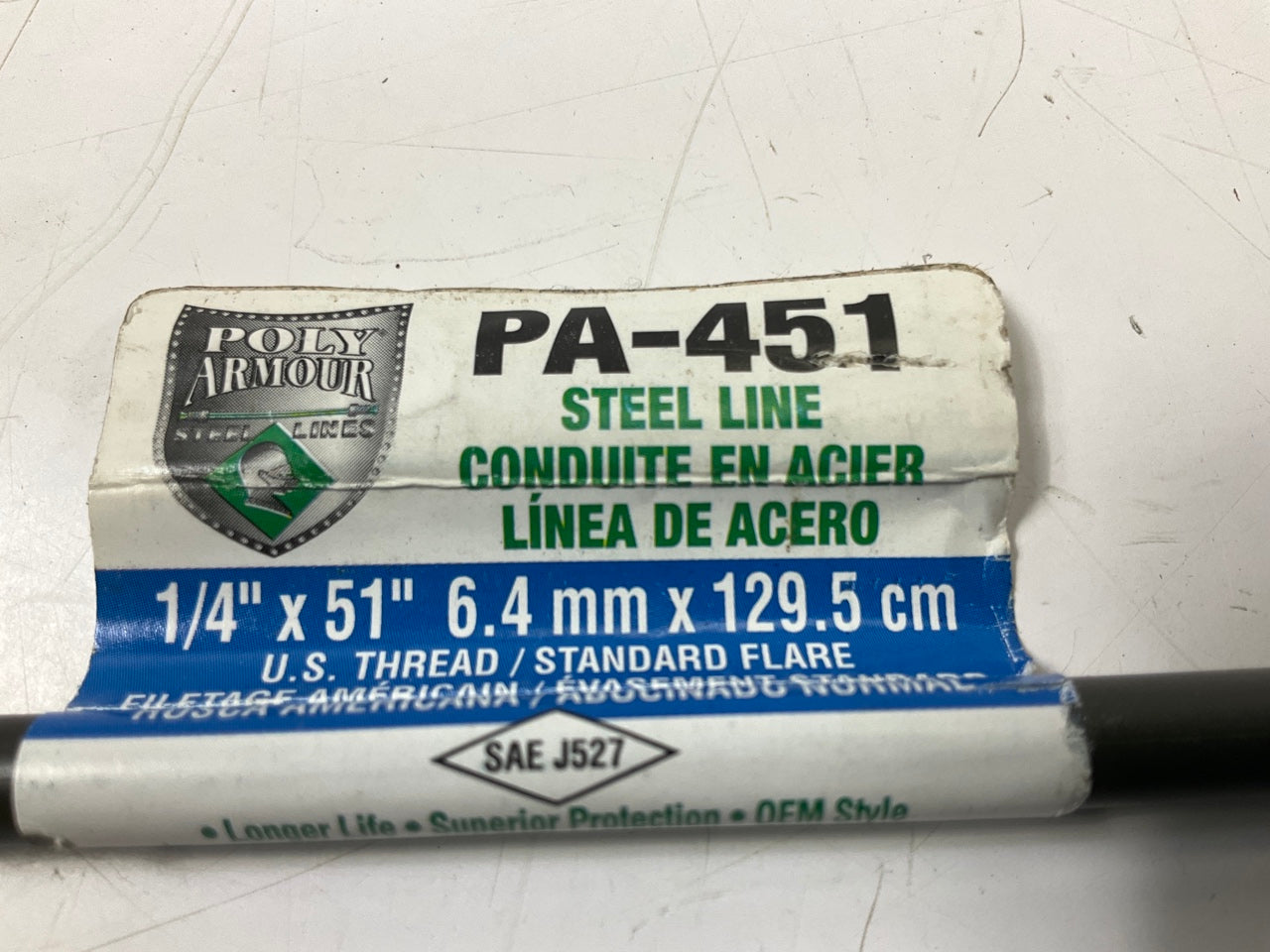 AGS PA-451 PVF Coated Steel Brake Line: 51'' Long, 1/4'' Diameter, Universal
