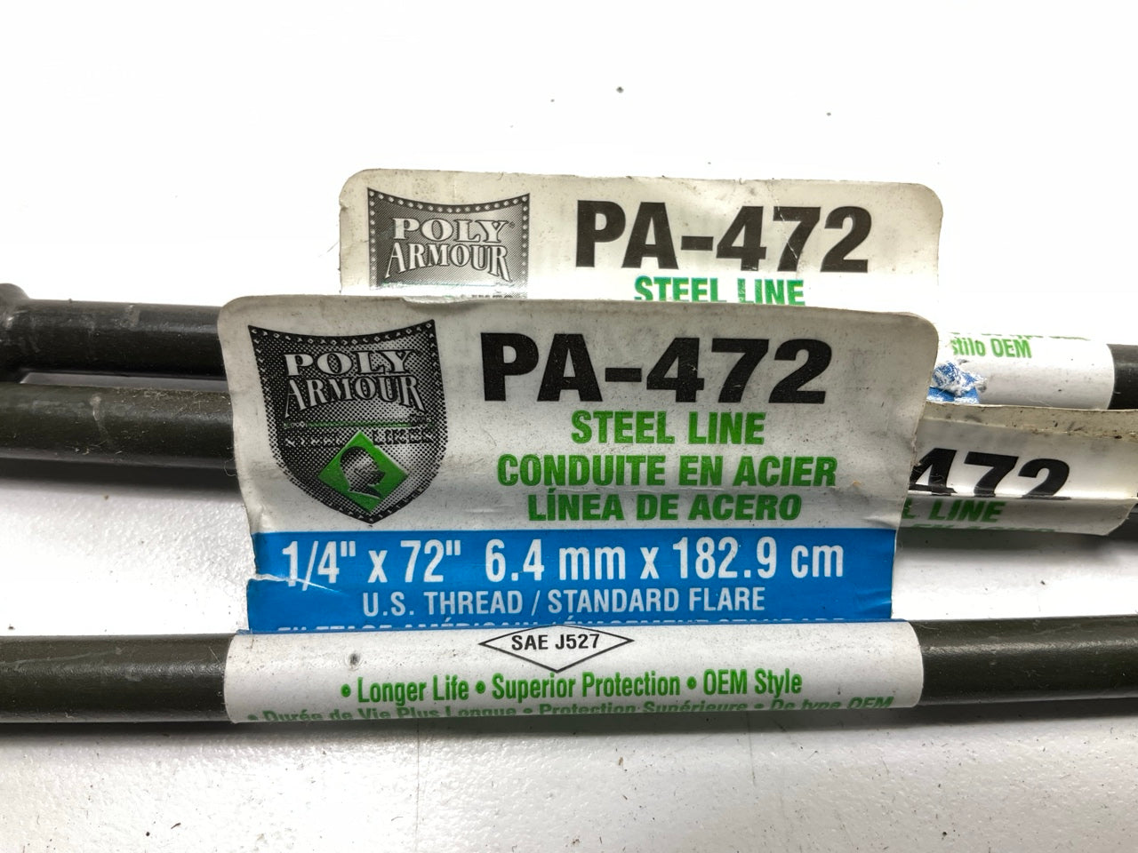 (5) AGS PA472 PVF Coated Steel Brake Lines, 72'' Long, 1/4'' Dia., 7/16'' Thread