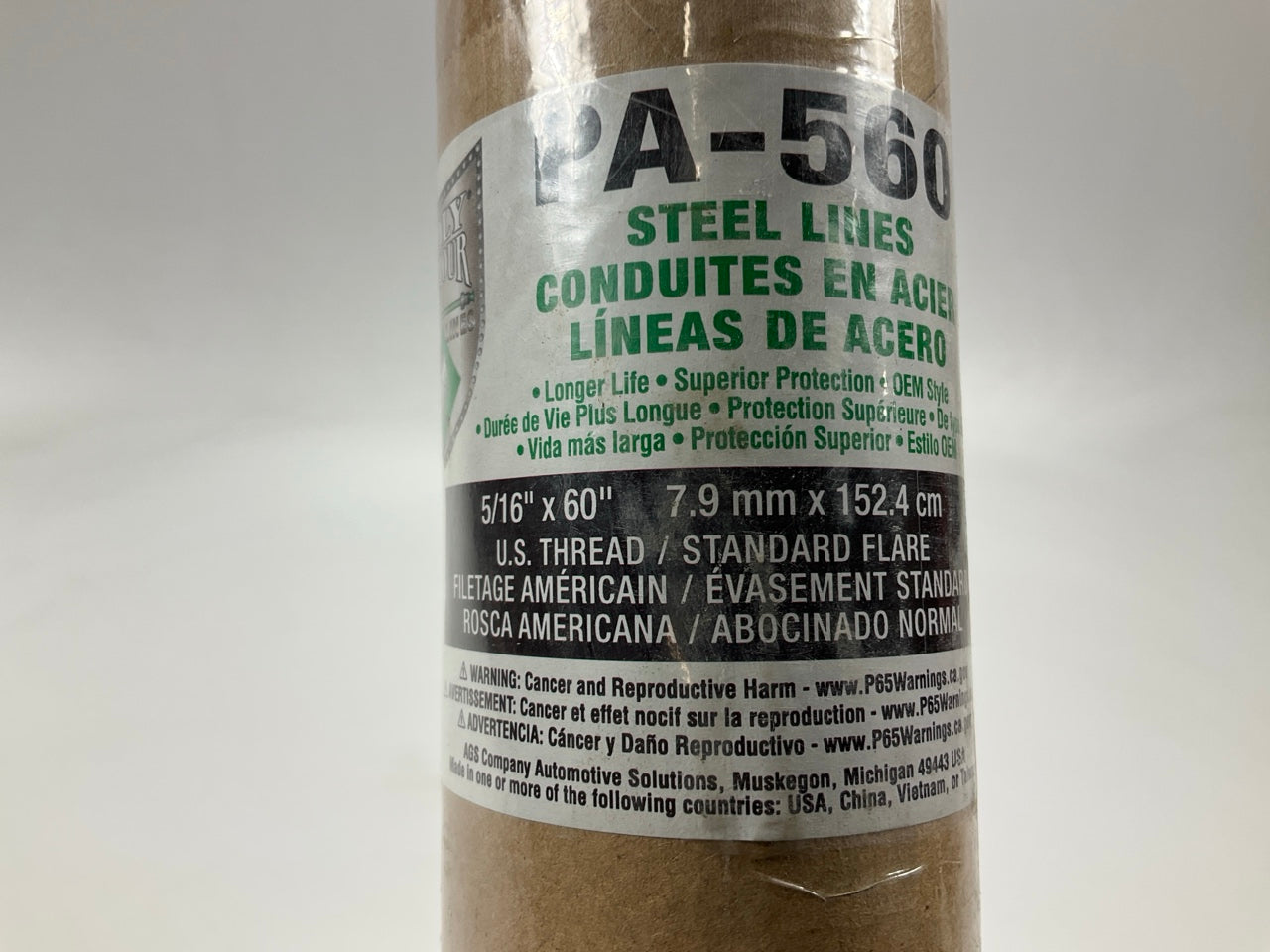 (5) AGS PA560 PVF Coated Steel Brake Lines 60'' Long, 5/16'' Diameter, 1/2'' Thread