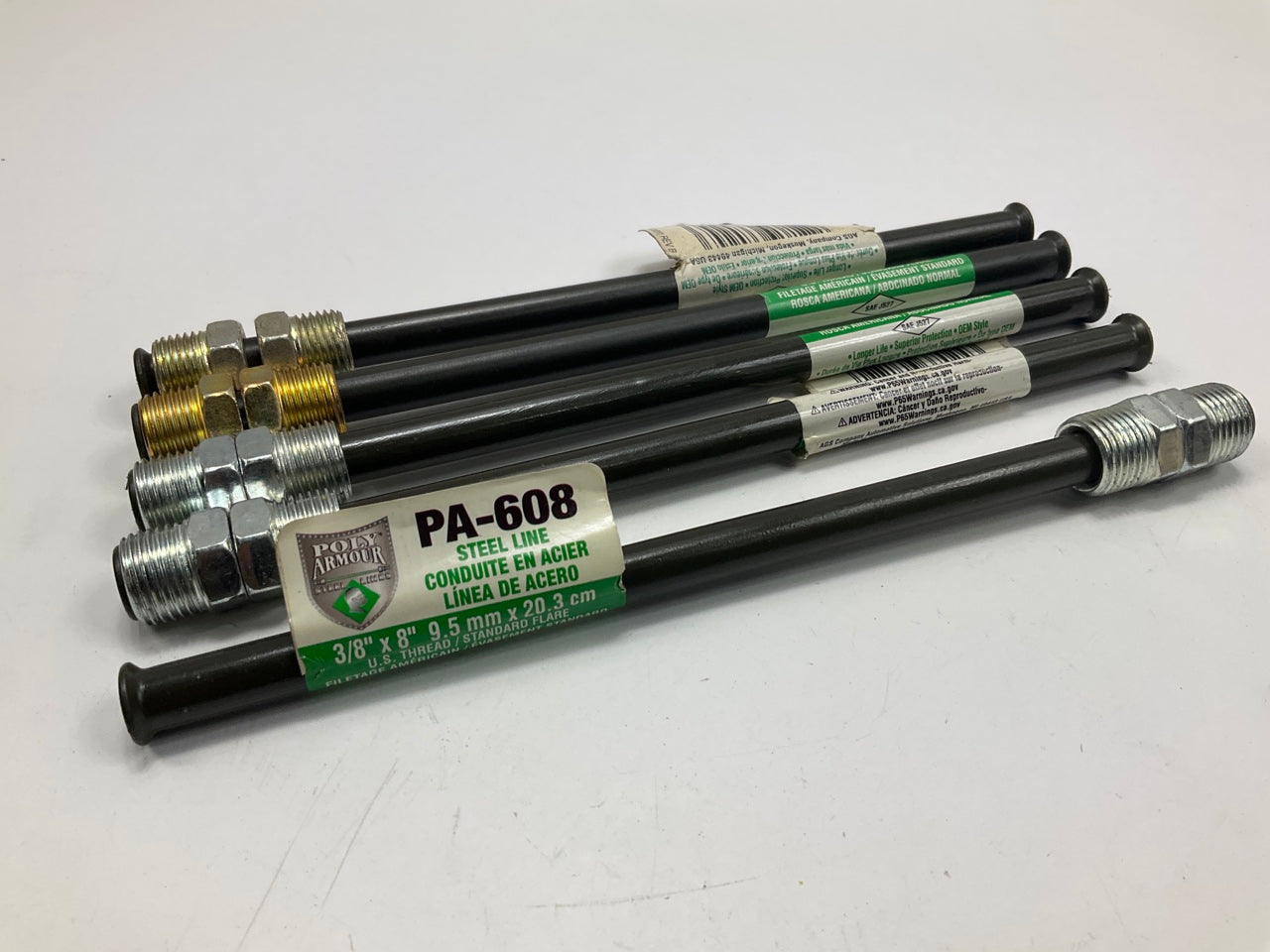 (5) AGS PA-608 PVF Coated Steel Brake Line: 8'' Long, 3/8'' Diameter, Universal