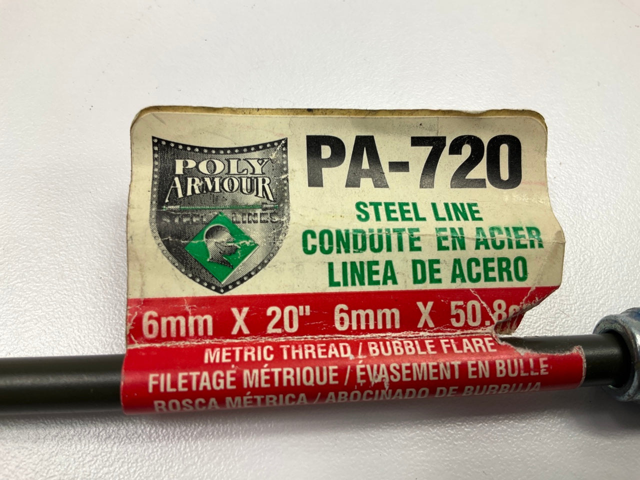AGS PA720 PVF Coated Steel Brake Line: 20'' Long, 6mm Diameter, M12-1mm Thread
