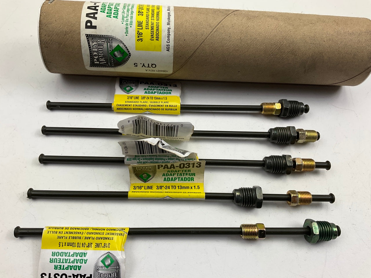 (5) AGS PAA-0313 PVF Brake Line Adapter, 3/8-24 Inverted To M13x1.5 Bubble