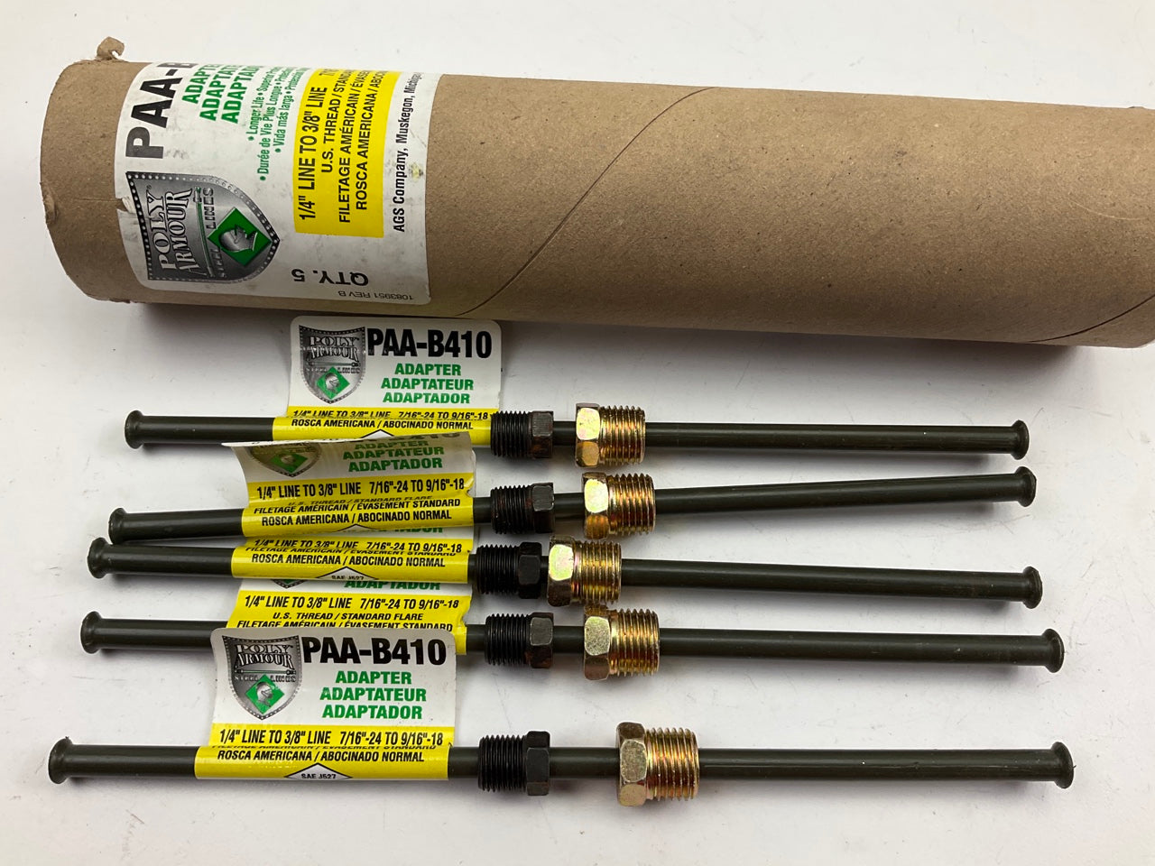 (5) AGS PAA-B410 Brake Line Adapter, 1/4'' X 8'' (7/16''-24 X 9/16''-18 Inverted)