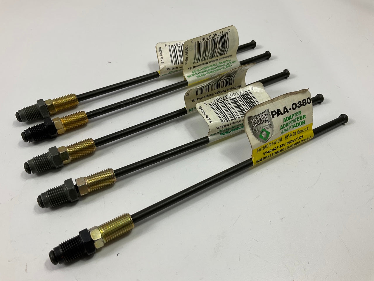 (5) AGS PAA-O380 Brake Line Adapter 3/16'' X 8 (3/8''-24 Inverted)(M10x1.0 Bubble)