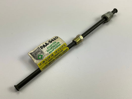 AGS PAA-S420 PVF Steel Brake Line Adapter, 1/4'' X 8, (7/16''-24  X 1/2''-20 Inv.)