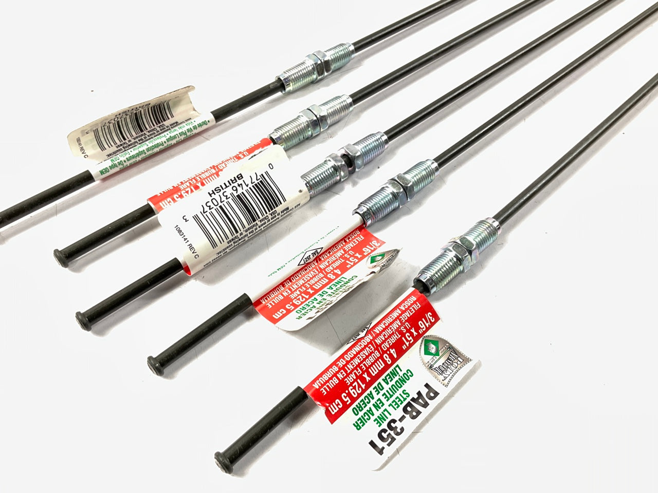 (5) AGS PAB-351 PVF Coated Steel Brake Line: 51'' Long, 3/16'' Diameter, Universal