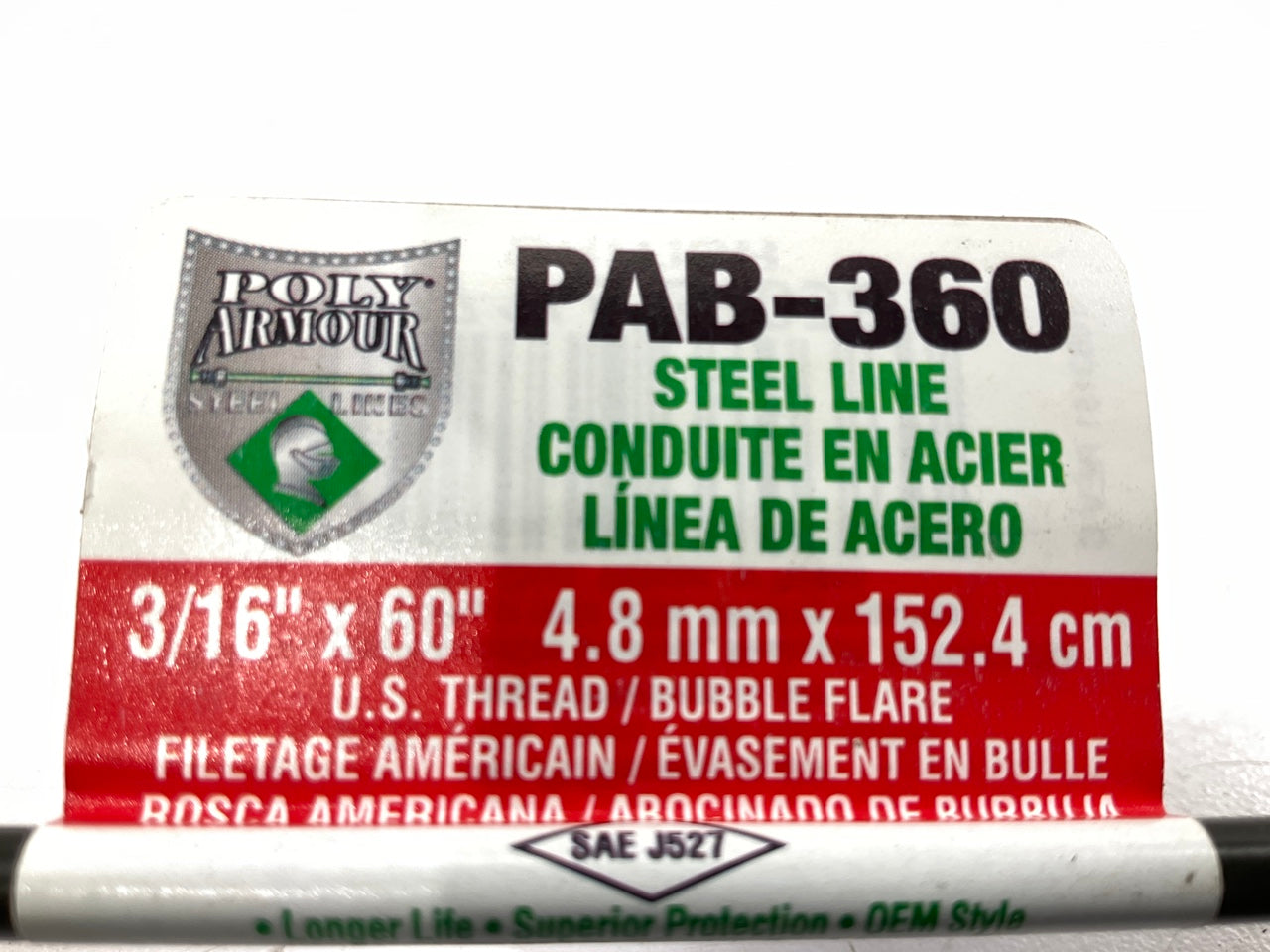 (4) AGS PAB-360 Coated Steel Brake Line: 60'' Long, 3/16'' ID, 3/8-24'' Thread Dia