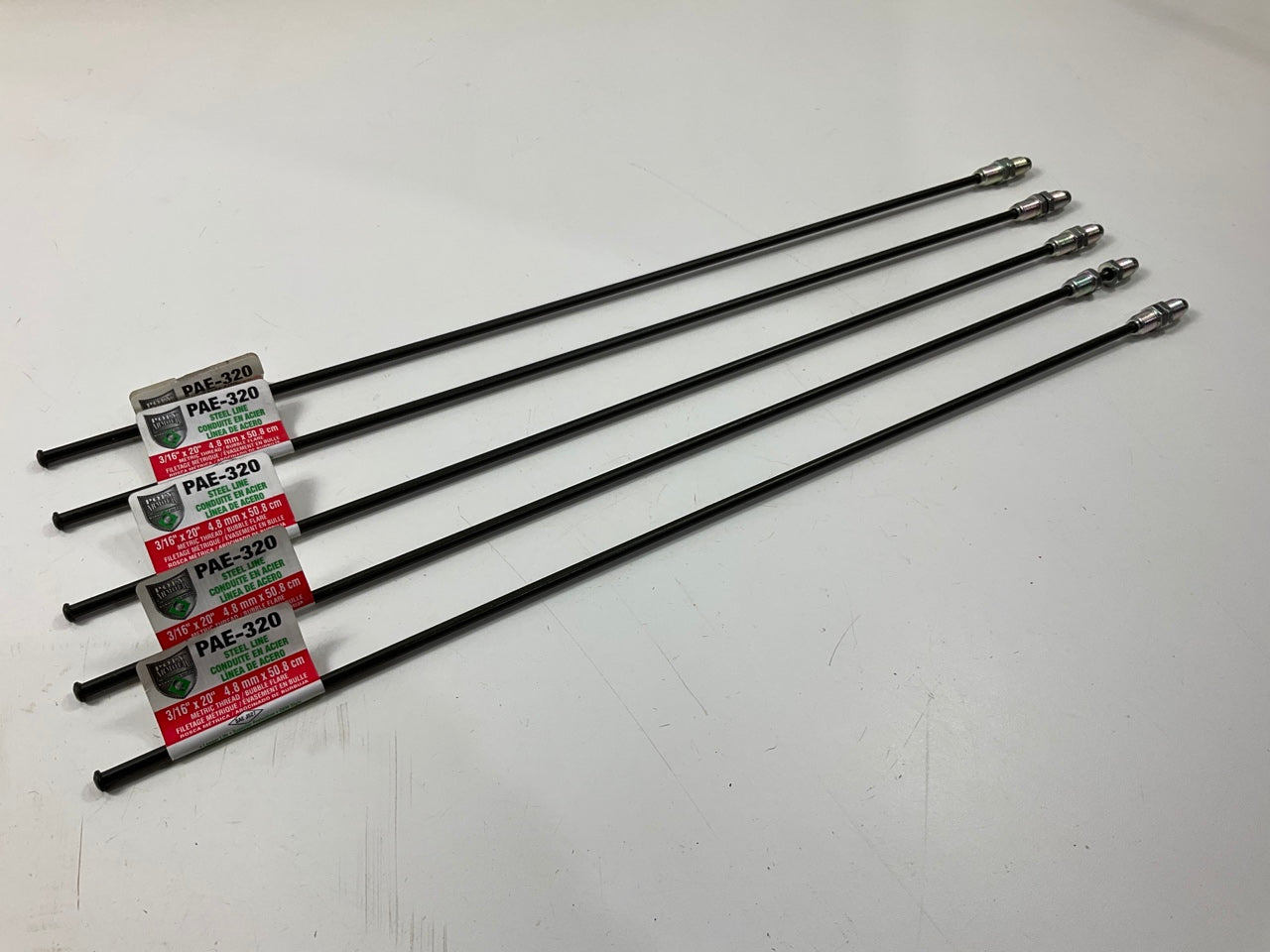 (5) AGS PAE-320 Poly-Armour PVF Steel Brake Lines 3/16 X 20'', M10 X 1mm Threads