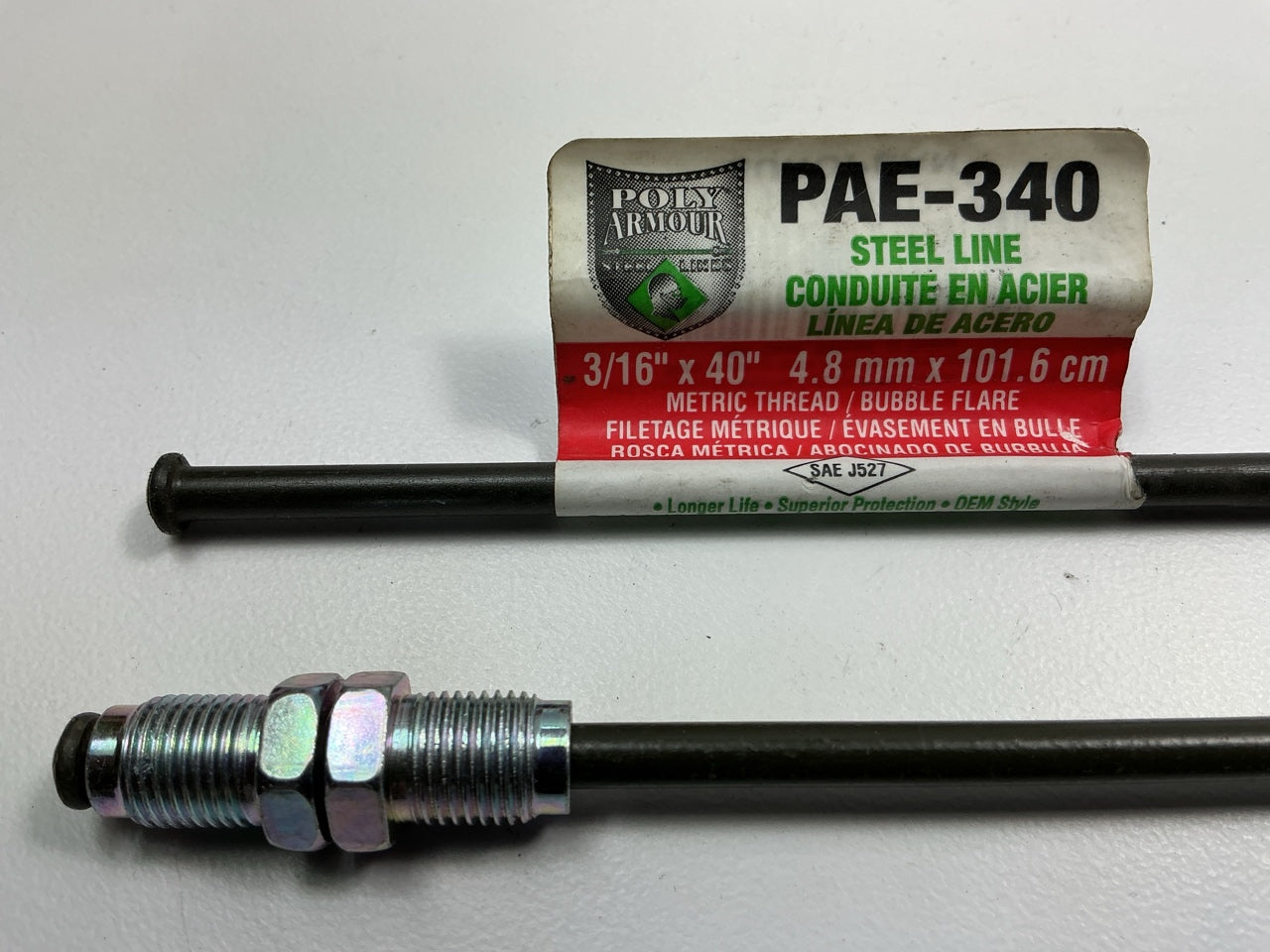 (50) AGS PAE340 PVF Coated Steel Brake Line 40'' Long, 3/16'' Dia, M10x1.0 Fitting