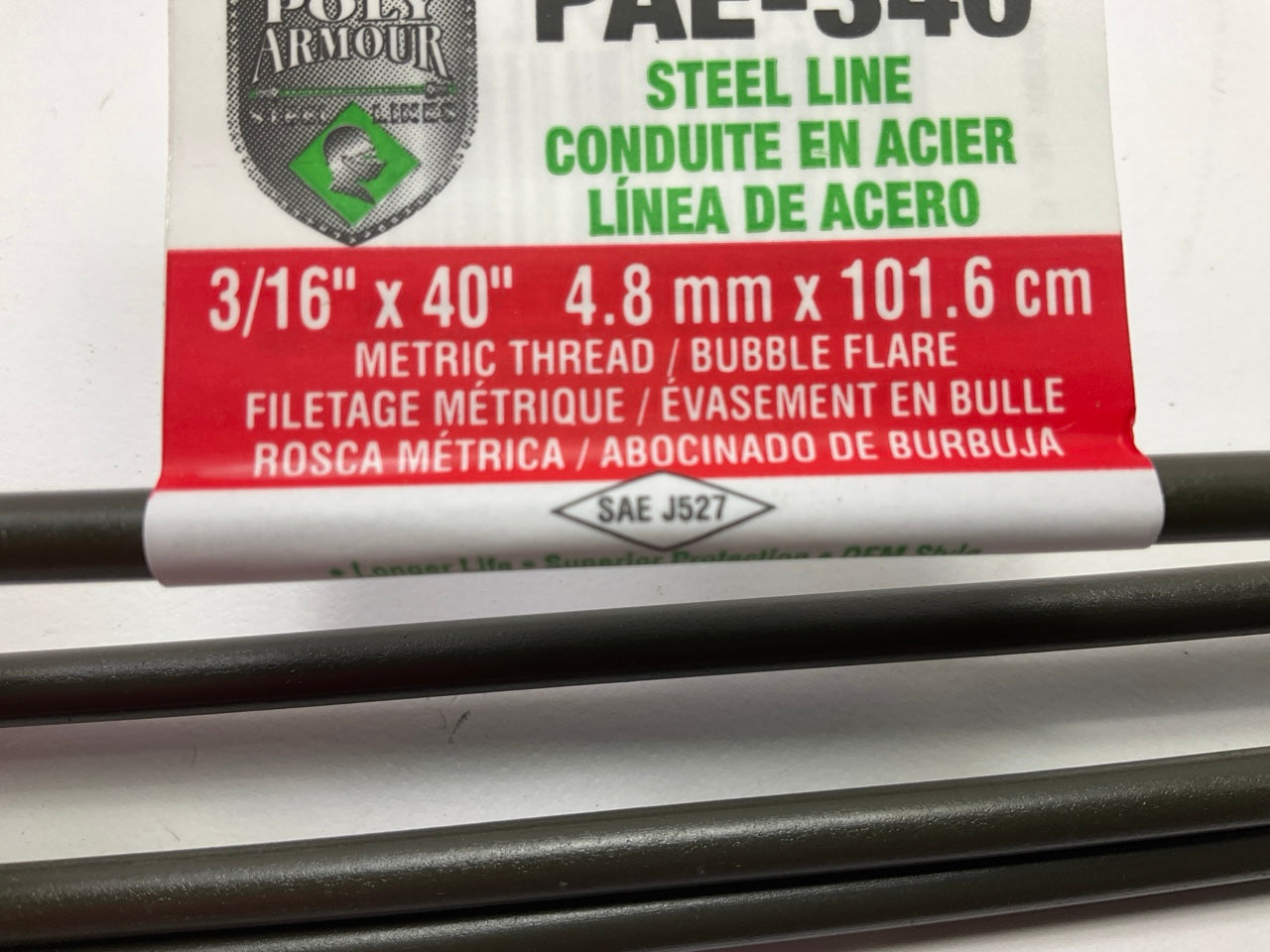 (5) AGS PAE340 PVF Coated Steel Brake Line, 40'' Long, 3/16'' Dia, M10x1.0 Fitting