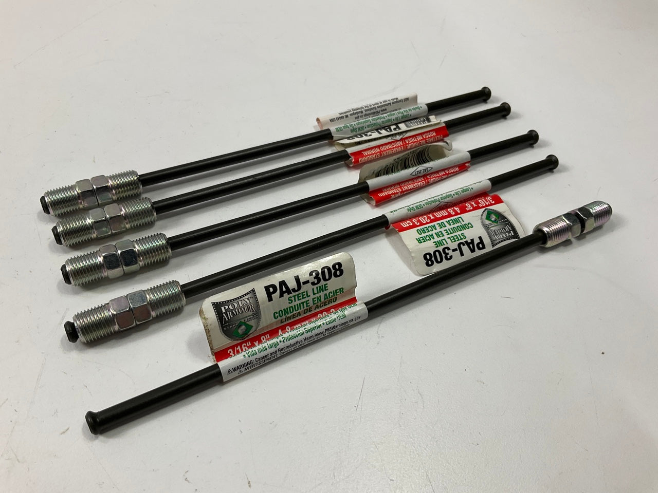 (5) AGS PAJ-308 PVF Coated Steel Brake Line: 8'' Long, 3/16'' Diameter, Universal