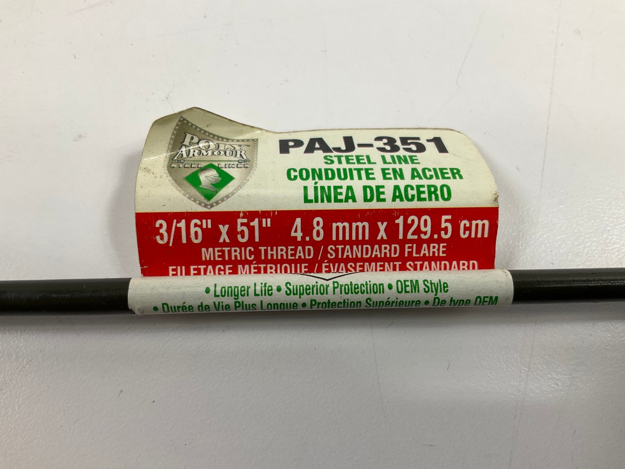 AGS PAJ351 PVF Coated Steel Brake Line: 51'' Long, 3/16'' Diameter, M10-1.0 Thread