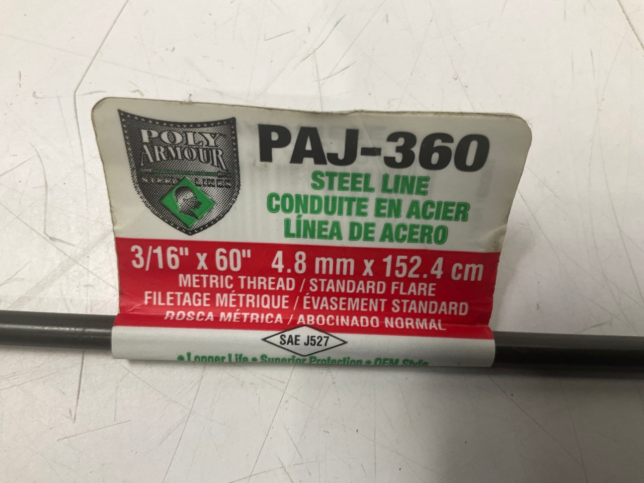 AGS PAJ-360 PVF Coated Steel Brake Line, 60'' Long, 3/16'' Diameter, Universal Fit