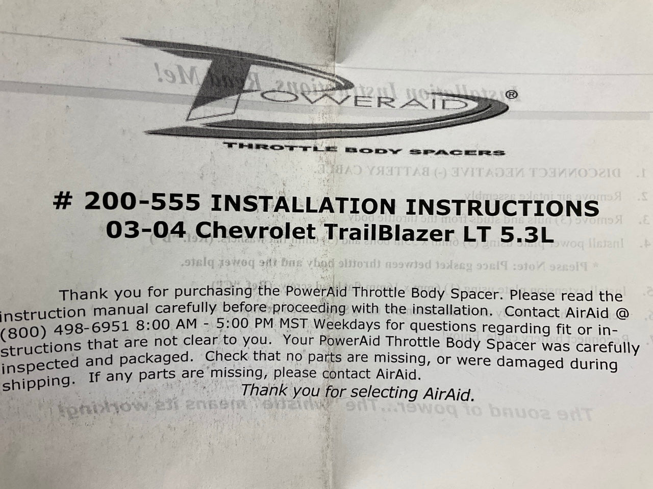 Airaid 200-555 Performance Throttle Body Spacer 2003-2004 Trailblazer Envoy 5.3L