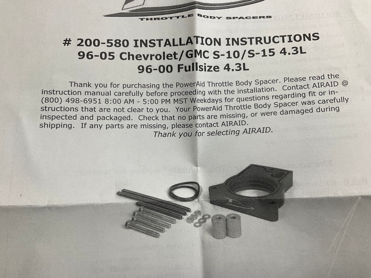 Airaid 200-580 PowerAid RED Throttle Body Spacer - 1996-2004 Chevy GMC 4.3L-V6