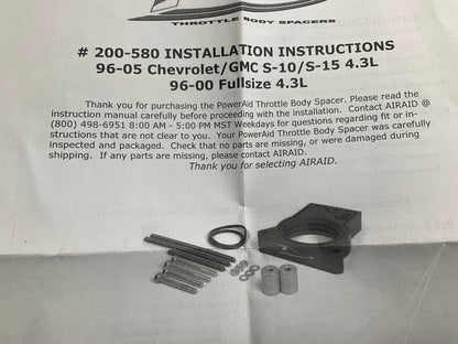 Airaid 200-580 PowerAid RED Throttle Body Spacer - 1996-2004 Chevy GMC 4.3L-V6