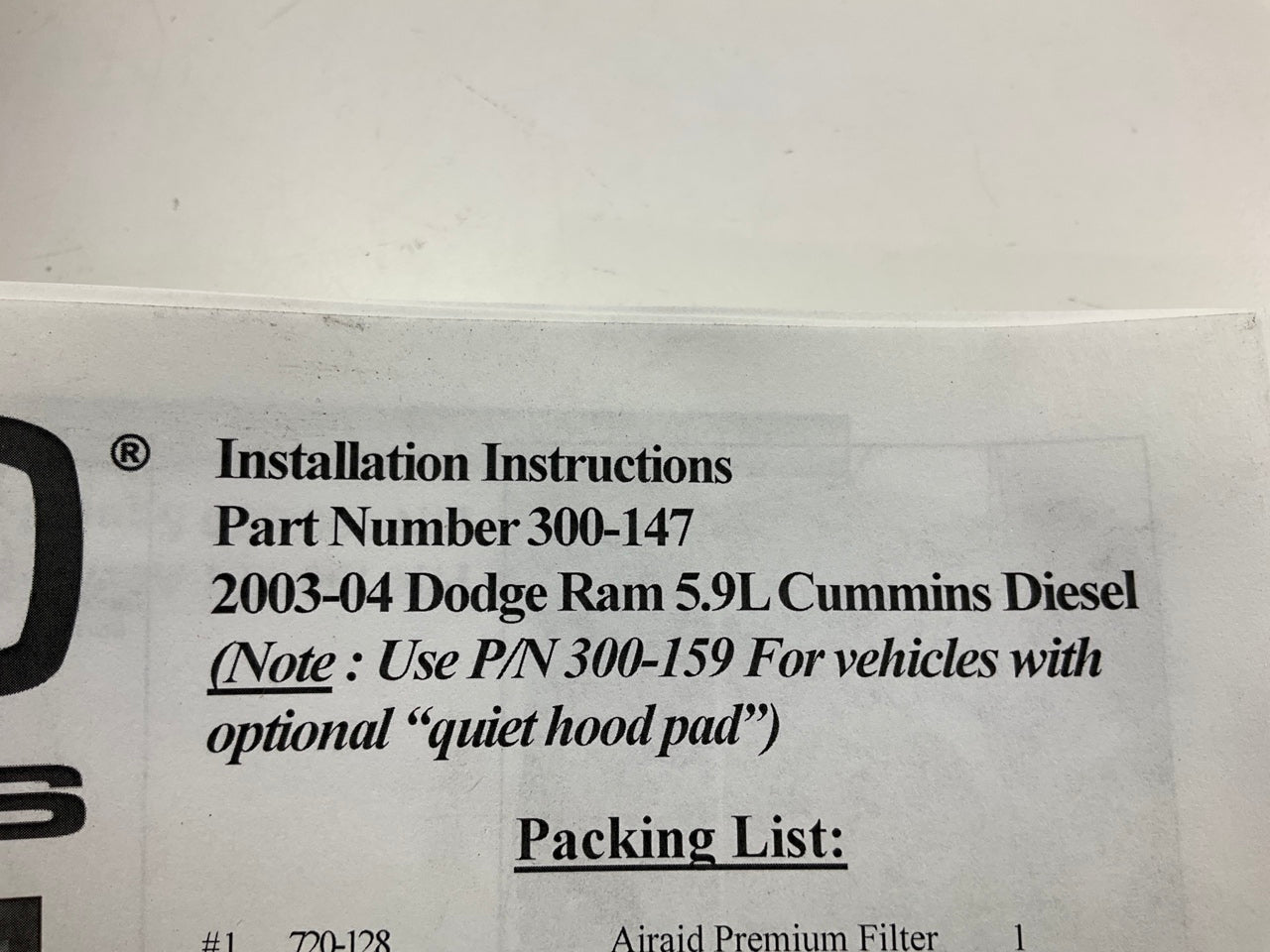 Airaid 300-147 CAI Cold Air Intake System Airbox For 2003-2004 Ram 5.9L DIESEL