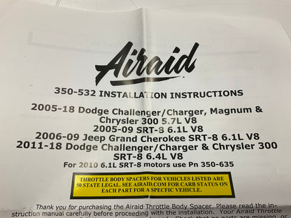 MISSING 1 BOLT Airaid 350-532 Throttle Body Spacer For 05-20 HEMI 5.7 6.1 6.4 V8