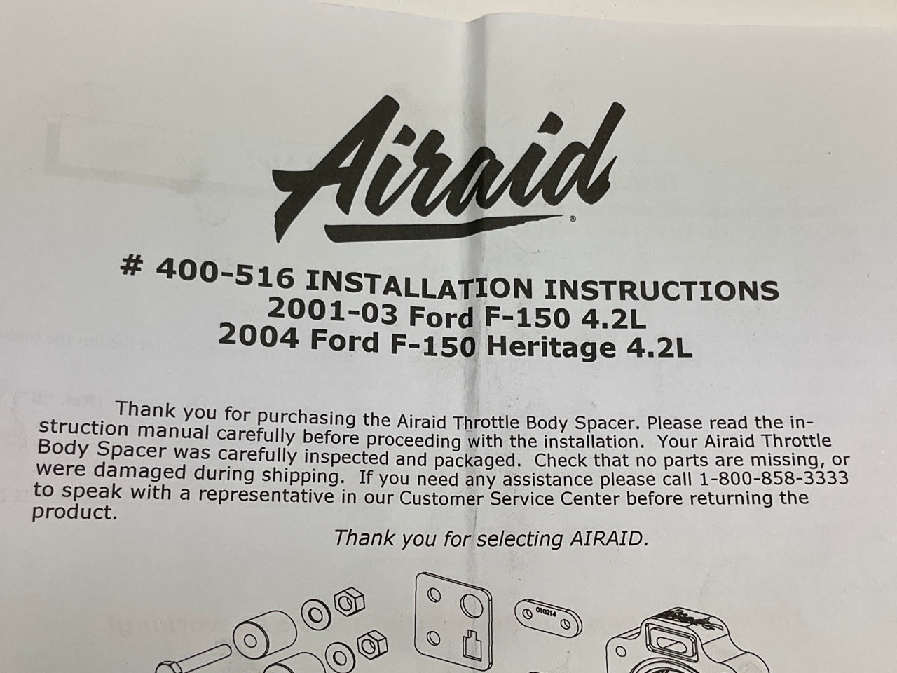 Airaid 400-516 BLACK Throttle Body Spacer - 2001-2003 Ford F-150 4.2L-V6