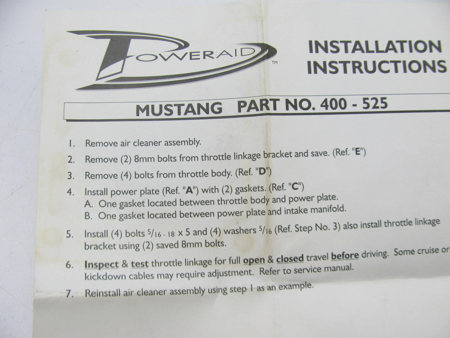 Airaid 400-525 PowerAid Throttle Body Spacer  1986-1987 Ford Mustang Fox 5.0L V8