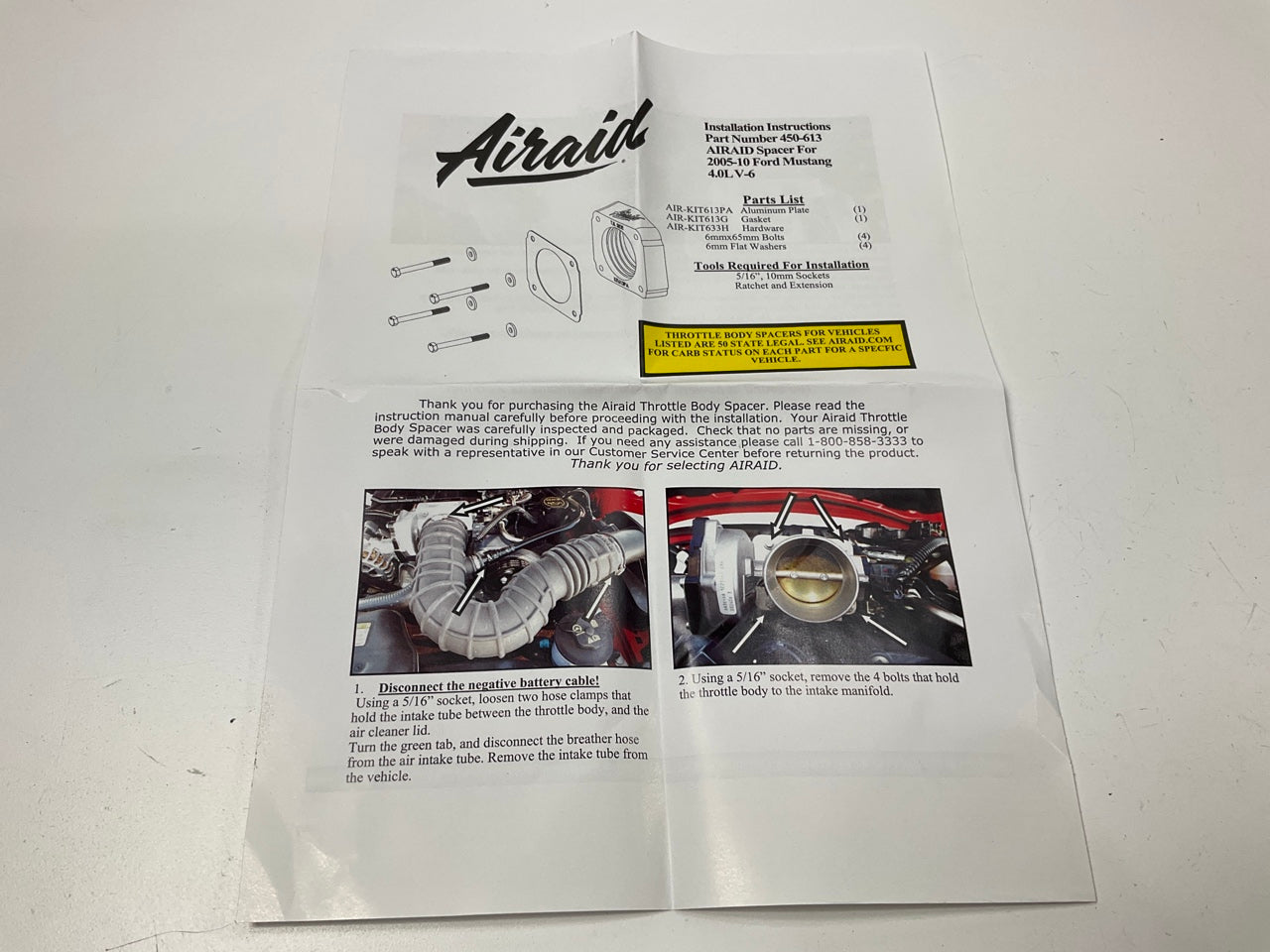 Airaid 450-613 Performance Throttle Body Spacer Kit - 05-10 Ford Mustang 4.0L V6