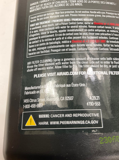 (2) Airaid 790-553 Air Filter SYNTHAMAX Dry Air Filter Cleaning Solution 32oz