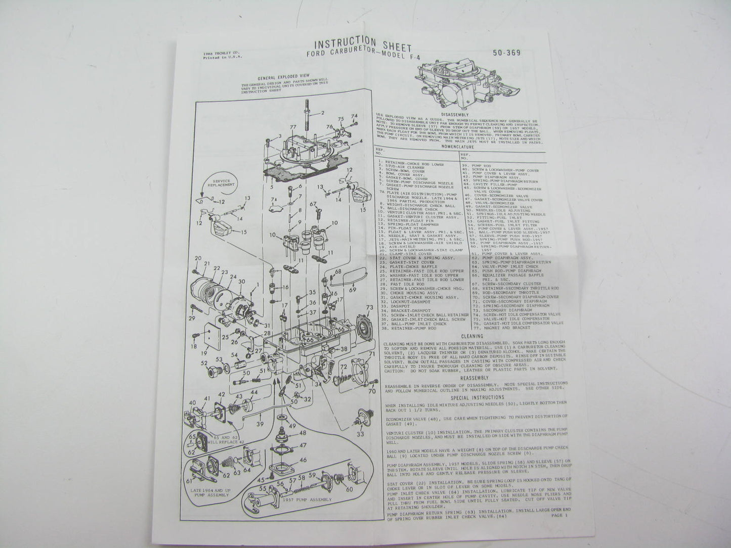 Airtex 2G1130 Carburetor Rebuild Kit - Ford Model F-4  4100 Autolite Carburetor