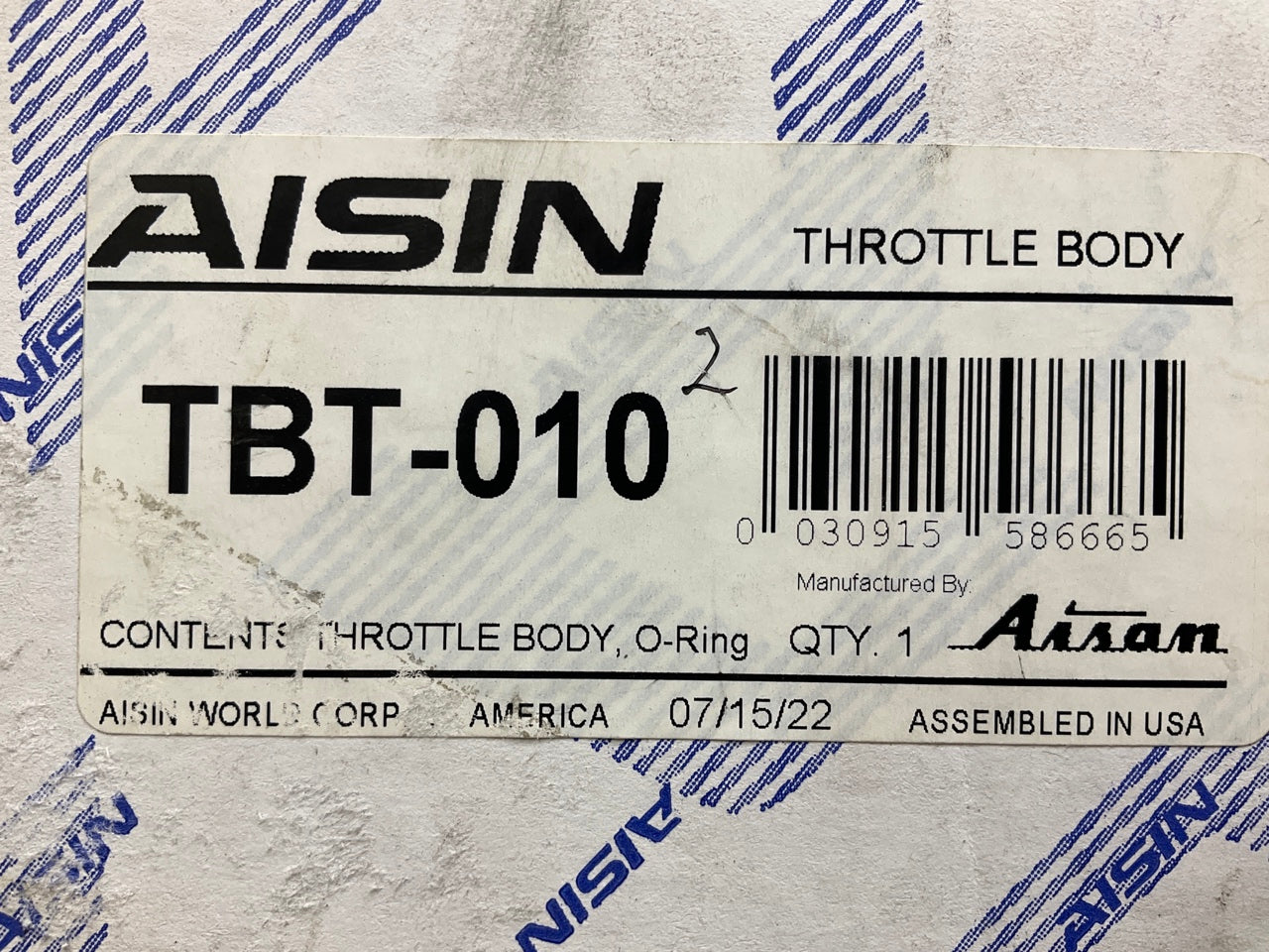 Aisin TBT-010 Throttle Body - 2004-2006 Toyota Camry, 2004-2007 Highlander 2.4L