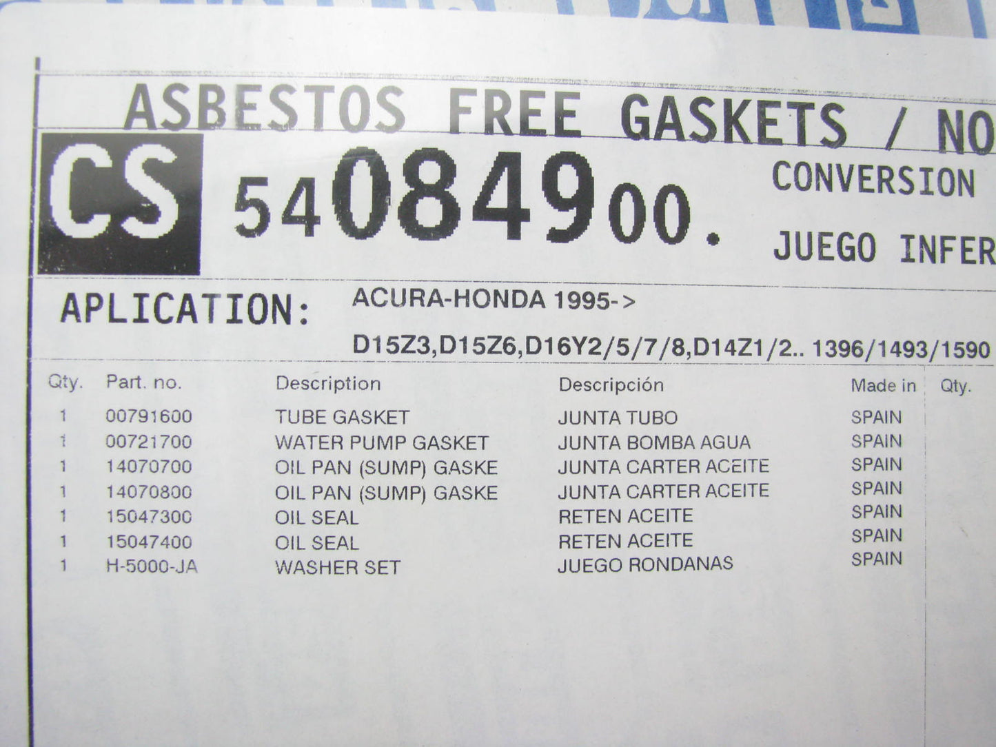 Ajusa 54084900 Conversion Lower Gasket Set For 1999-2000 Honda Civic 1.6L-L4