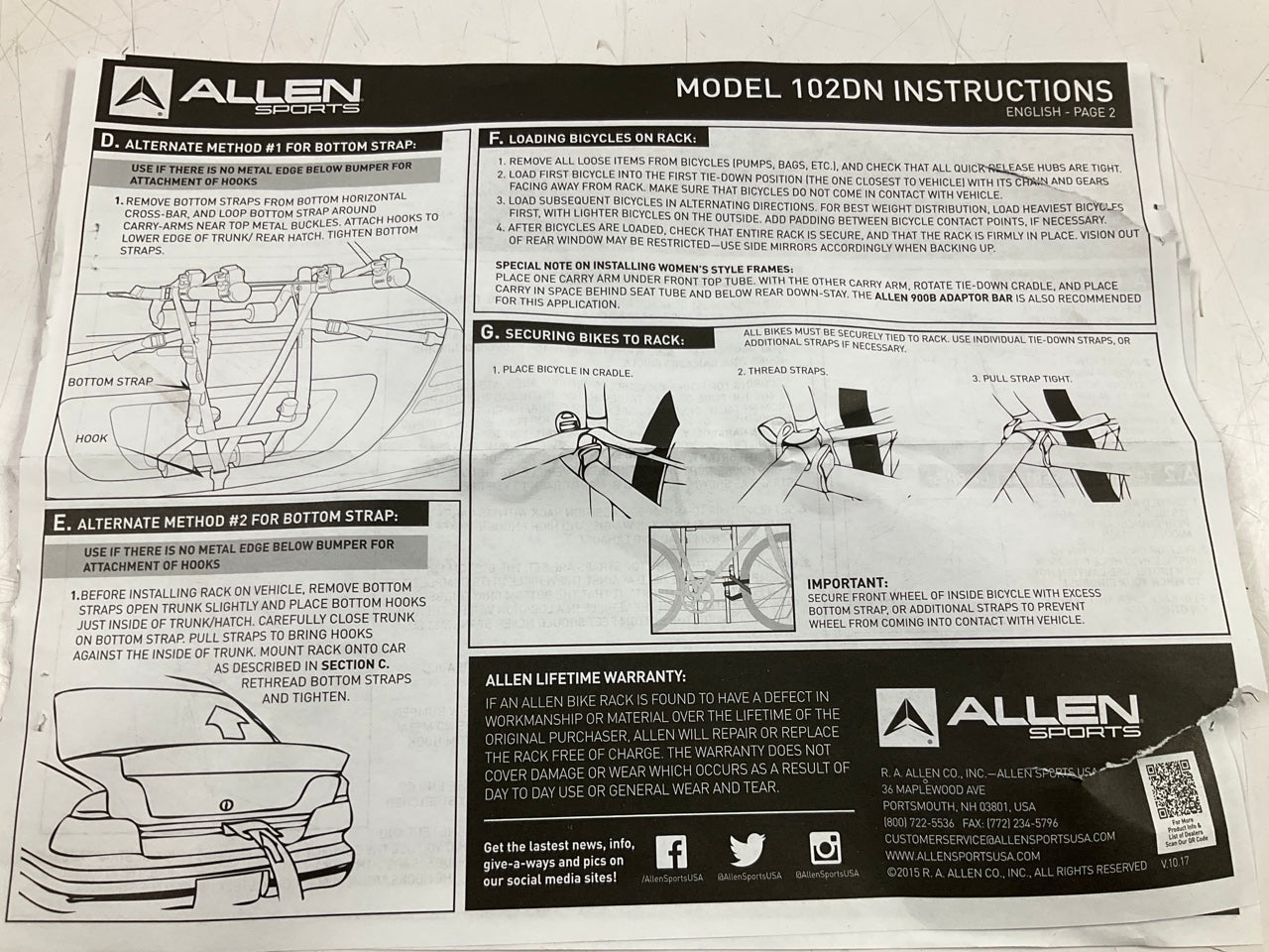 Allen 102DN Deluxe 2-Bike Trunk Mount Rack Bike Carrier