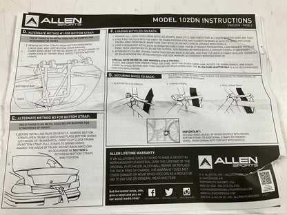 Allen 102DN Deluxe 2-Bike Trunk Mount Rack Bike Carrier