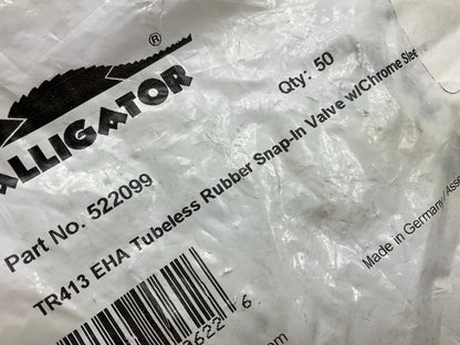 Alligator 522099 Tubeless Rubber Snap-In Valve W/Chrome Sleeve TR413, Box Of 50