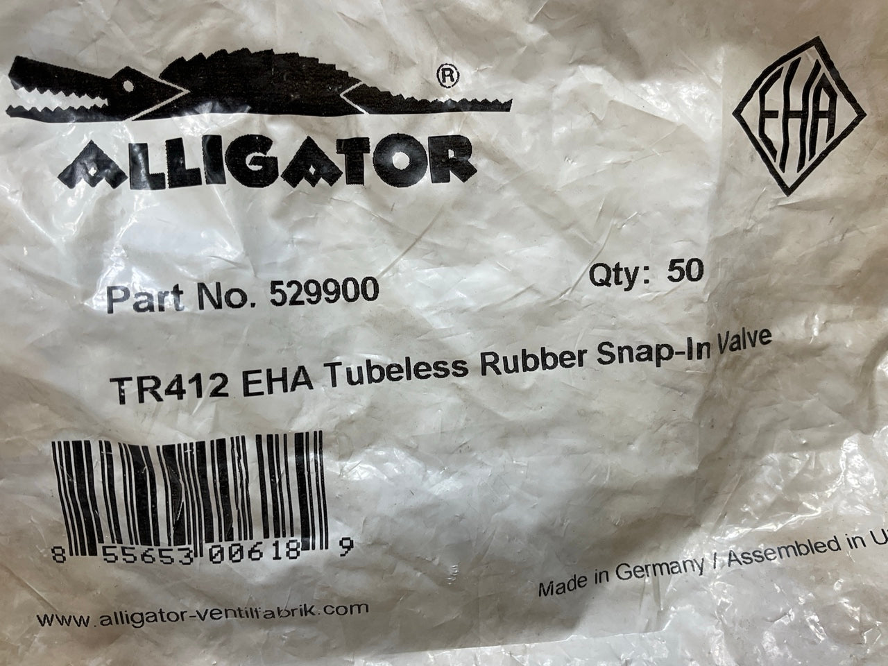 (50) Pcs - Alligator 529900 TR412 EHA Tubeless Rubber Snap-In Valves