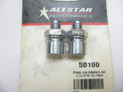 (2) Allstar 50100 Brake Line Adapter Fittings -3 AN To 3/16'' Inverted Flare