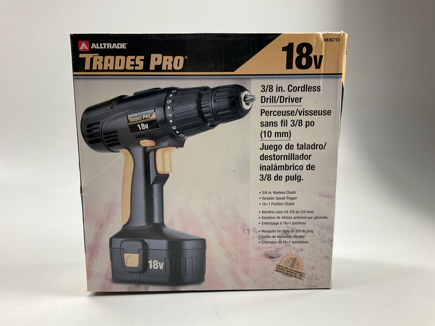 Alltrade 836710 Cordless Drill - 18V 1 Speed, With Battery & Charger