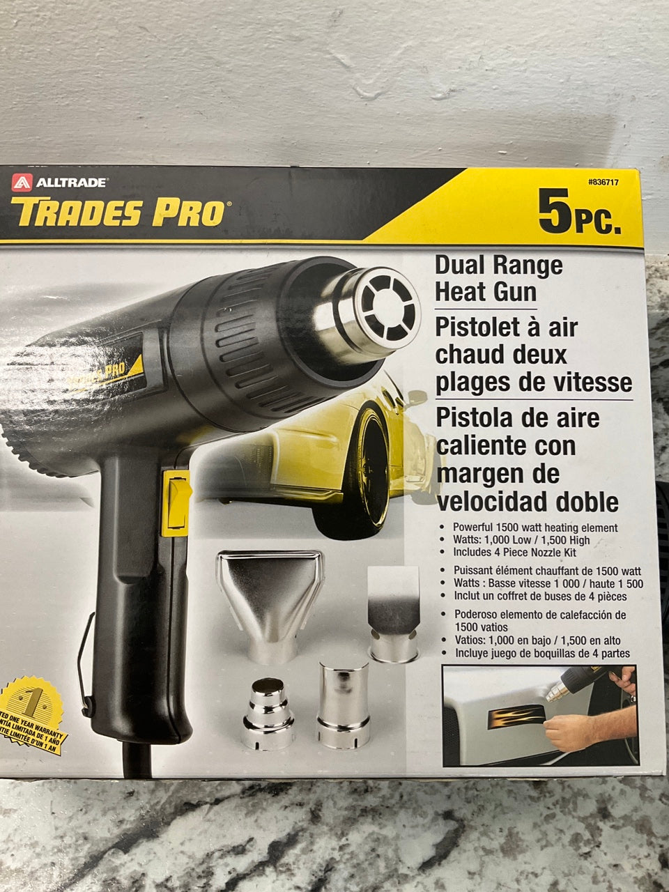 Tradespro 836717 1500 Watt Heat Gun Heatgun With 4 Nozzle Adapters