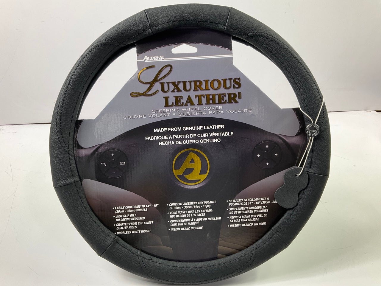 Alpena 10214 Luxurious Leathers SWC Black 14''-15'' Steering Wheel Cover